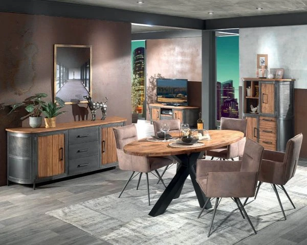 Buffet De Salon Industriel Teck Massif Et Métal "Hepley" – Image 4