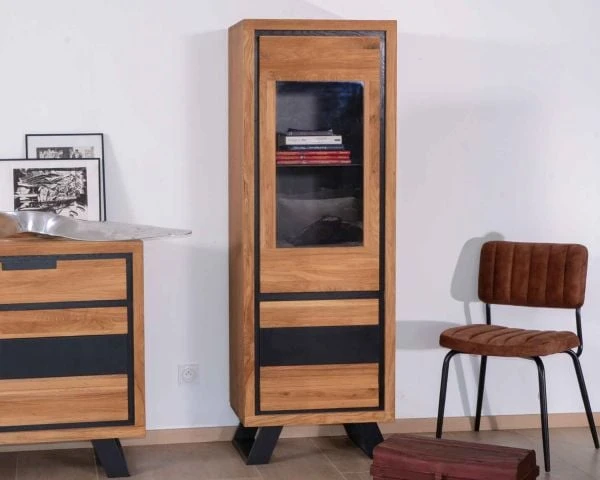 Vitrine En Chêne Moderne 2 Portes "Toly" Haut. 170 Cm – Image 4