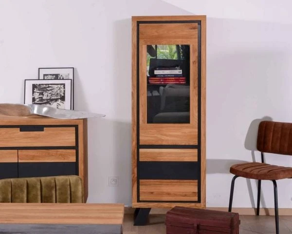 Vitrine En Chêne Moderne 2 Portes "Toly" Haut. 170 Cm