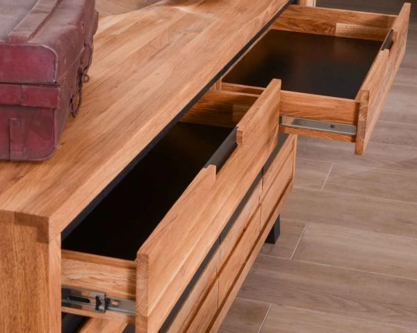 Grande Enfilade Moderne Chêne Massif Aspect Bois Et Noir "Toly" 4 Portes 2 Tiroirs – Image 5