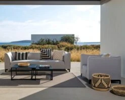 Salon De Jardin Cosy 3 Pièces En Tissu Gris Clair Sunbrella "Andaman Island"