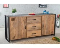 Enfilade Industrielle 2 Portes 3 Tiroirs Manguier Et Métal "New York"