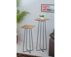 Lot De 2 Sellettes En Métal Noir Et Bois "Plants" 80 Et 100 Cm