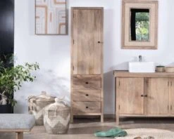 Colonne De Rangement En Manguier Massif Avec Porte Et Tiroirs "Maestro"