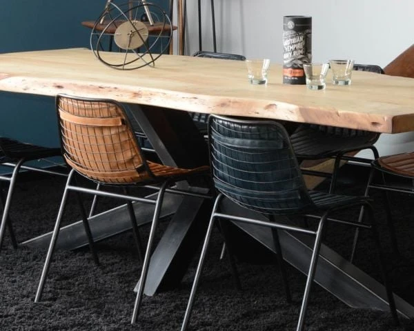 Grande Table De Repas Haut De Gamme Plateau Bois épais Pieds Métal "3D" – Image 4
