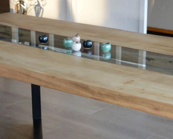 Grande Table De Repas Moderne "Cassiopée" 260 Cm Verre, Acacia Et Métal Noir – Image 3