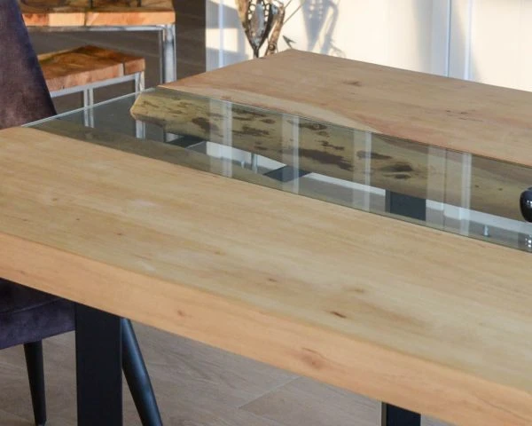 Grande Table De Repas Moderne "Cassiopée" 260 Cm Verre, Acacia Et Métal Noir – Image 4