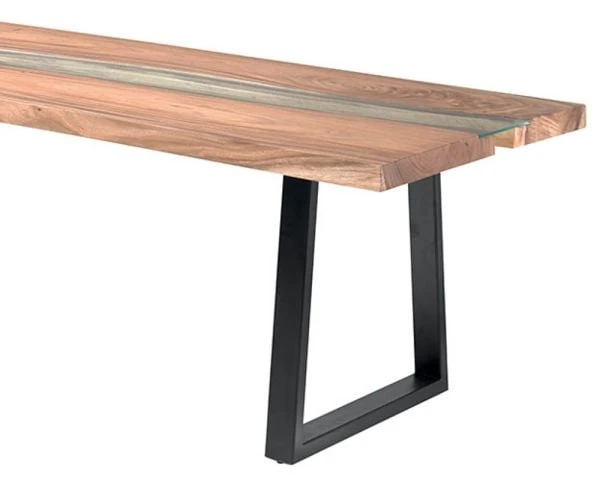 Grande Table De Repas Contemporaine En Verre, Métal Et Bois "Zenia" – Image 3