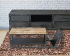 Table Basse Design Industriel En Métal Et Bois Massif "Caractère"