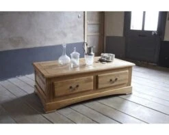 Table Basse 2 Tiroirs ChĂȘne Massif "Antique"