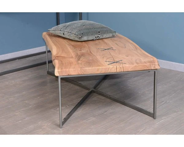 Table Basse Tronc Rectangulaire Métal Et Bois 117 Cm "Zen" – Image 2
