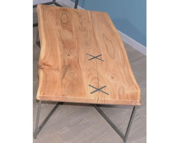 Table Basse Tronc Rectangulaire Métal Et Bois 117 Cm "Zen" – Image 3