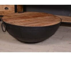 Table Basse Ronde Coffre Industrielle "Atelier"