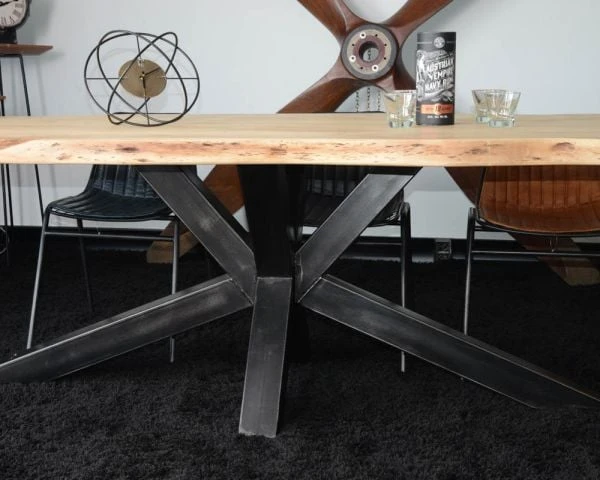 Grande Table De Repas Haut De Gamme Plateau Bois épais Pieds Métal "3D" – Image 6