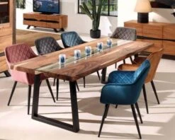 Table De Repas Métal Verre Et Bois Style Contemporain 190 Cm "Zenia"