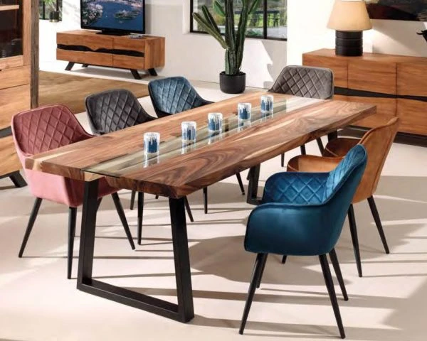 Table à Manger Moderne En Bois De Suar, Verre Et Métal 240 Cm "Zenia" – Image 3