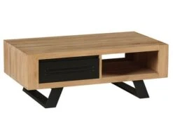 Table Basse Moderne 1 Tiroir 1 Niche En Chêne Massif "Davos" Casita