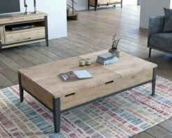 Table Basse Chêne Métal Avec Plateaux élévateurs "Breeze" Retour Droit