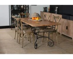 Table Rectangulaire Fer Forgé Bois Massif "Campagne Antique"