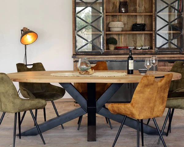 Table De Salle à Manger Ovale En Acacia Et Métal 220 Cm "3D"