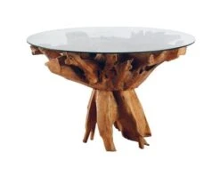 Table De Jardin Ronde En Racine De Teck Et Verre "Under The Sun"