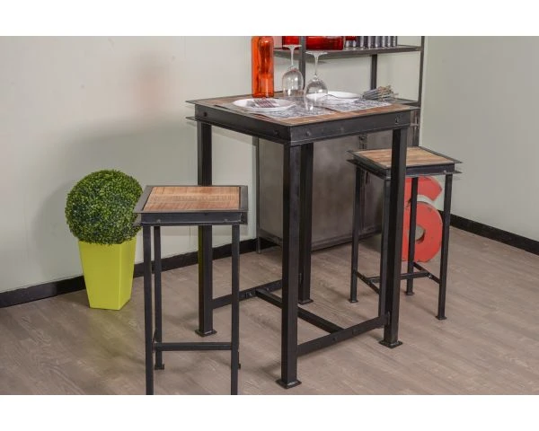 Table Haute Carrée Métal Et Bois 70x70cm "IPN"