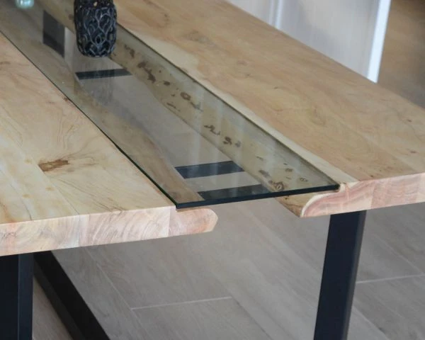 Grande Table De Repas Moderne "Cassiopée" 260 Cm Verre, Acacia Et Métal Noir – Image 6