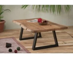 Table Basse Plateau Bois Brut Et Pieds Trapèzes "Zen Black"