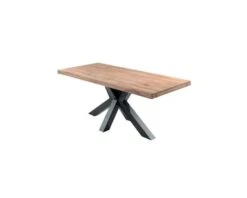 Table De Repas 2m Chêne Massif Pied Central étoile Noire "Smokey"