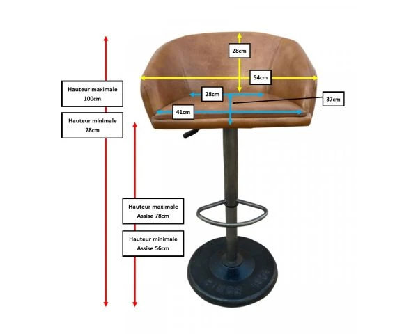Tabouret De Bar Industriel En Cuir Noir Réglable Sur Vérin "Rétro" – Image 5