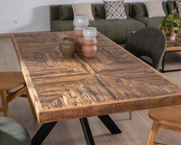 Table Rectangulaire 180cm Acacia Finition Chevrons Piètement Métal Mikado "Géonidum" – Image 9