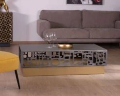 Table Basse Style œuvre D’art "Gilt Antique" Fer Gris Et Laiton Doré