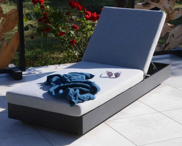 Bain De Soleil Aluminium Et Tissu Gris Clair 1 Place "Lisboa" – Image 2