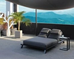 Bain De Soleil 2 Places Gris Foncé Sunbrella Et Alu Noir "Nusa Pedina"