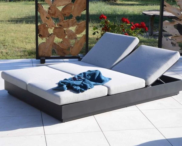 Transat De Jardin 2 Places Tissu Gris Et Alu Anthracite "Lisboa" – Image 6