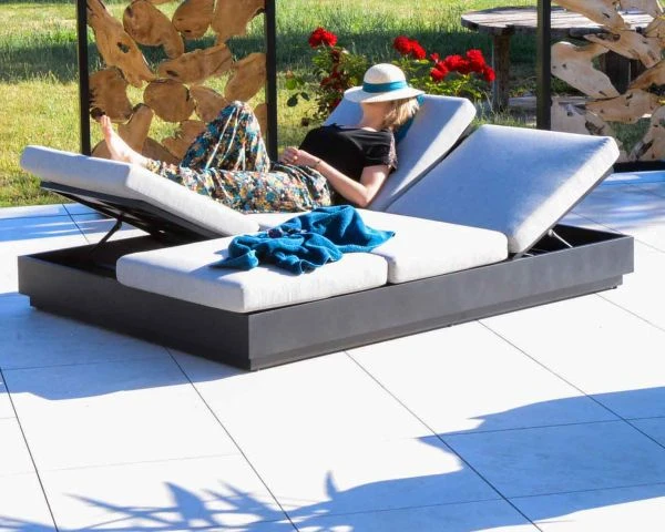 Transat De Jardin 2 Places Tissu Gris Et Alu Anthracite "Lisboa"