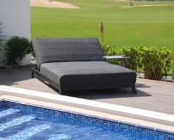 Bain De Soleil Double Gris Et Noir Avec Textile Sunbrella "Terrasse"