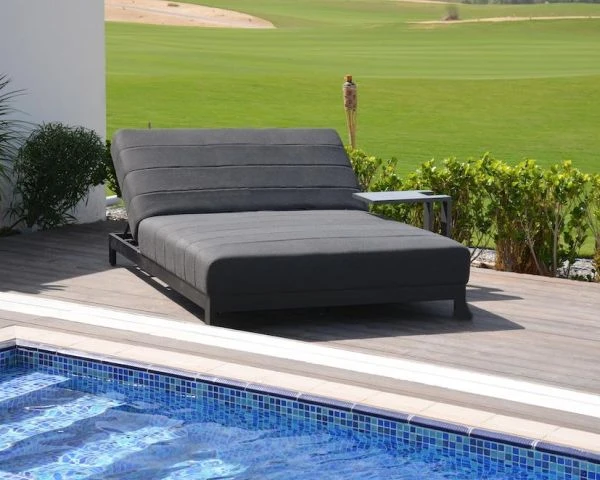 Bain De Soleil Double Gris Et Noir Avec Textile Sunbrella "Terrasse"