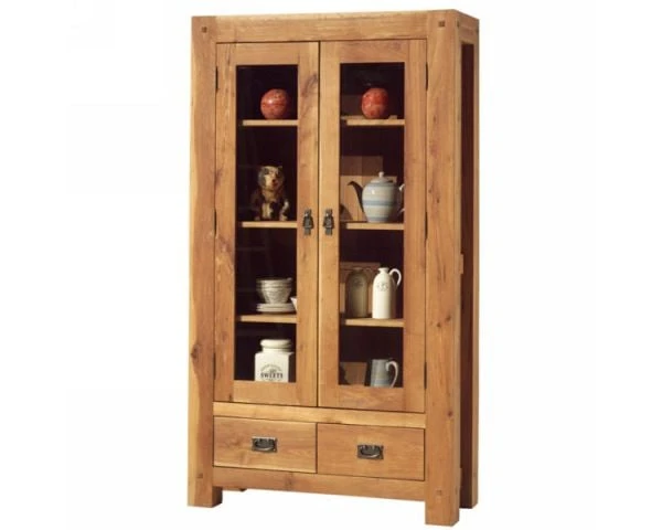 Vitrine Rustique Chêne Massif Huilé 2 Portes 2 Tiroirs "Lodge Casita"