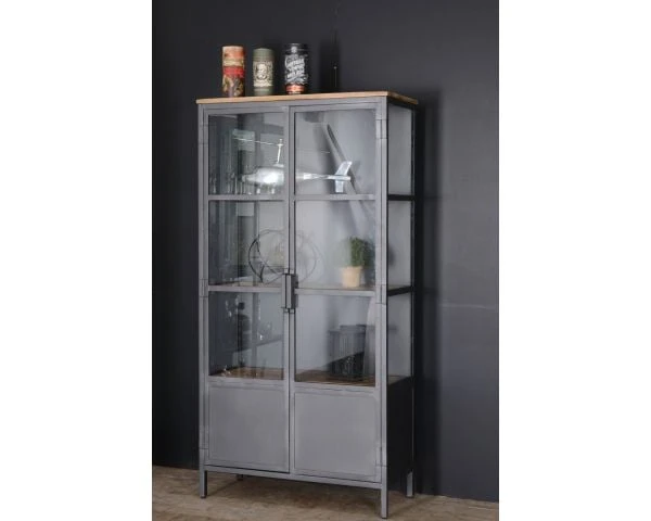 Bibliothèque Factory En Métal Gris Indus Et étagères En Bois "Downtoun"